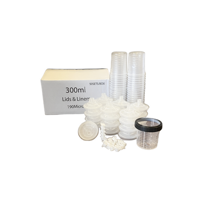 3P Professional Paint Cup System, 125 & 190 Micron, 50 Lids, 50 Liners, 25 Plugs, 1 Hard Cup